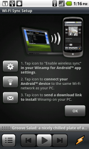 Winamp pentru Android beta sincronizare wifi