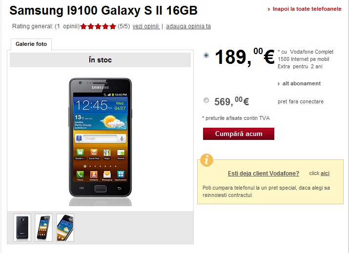 Samsung Galaxy S II in oferta Vodafone
