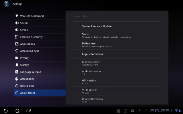 Update Android 3.2 pe ASUS Transformer