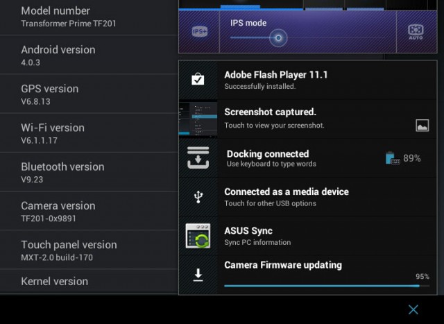 Update-ul la Android 4.0 ICS pe Transformer Prime + update de firmware de camera
