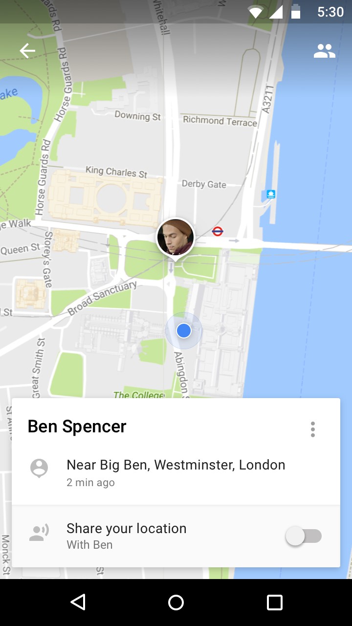 Google Maps real time location sharing