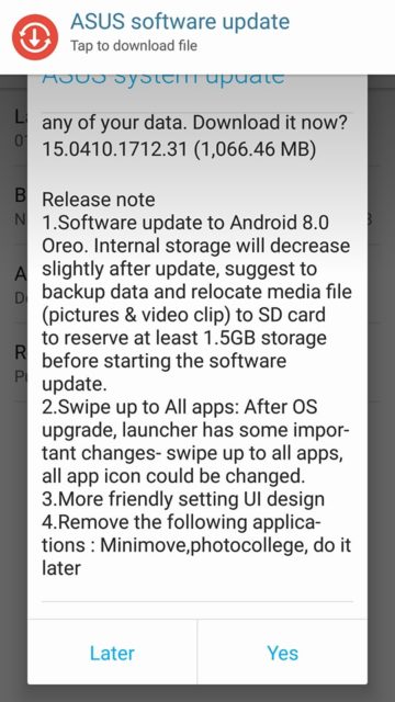 ASUS Zenfone 4 Ze554KL primește updatelul la Android 8.0 Oreo